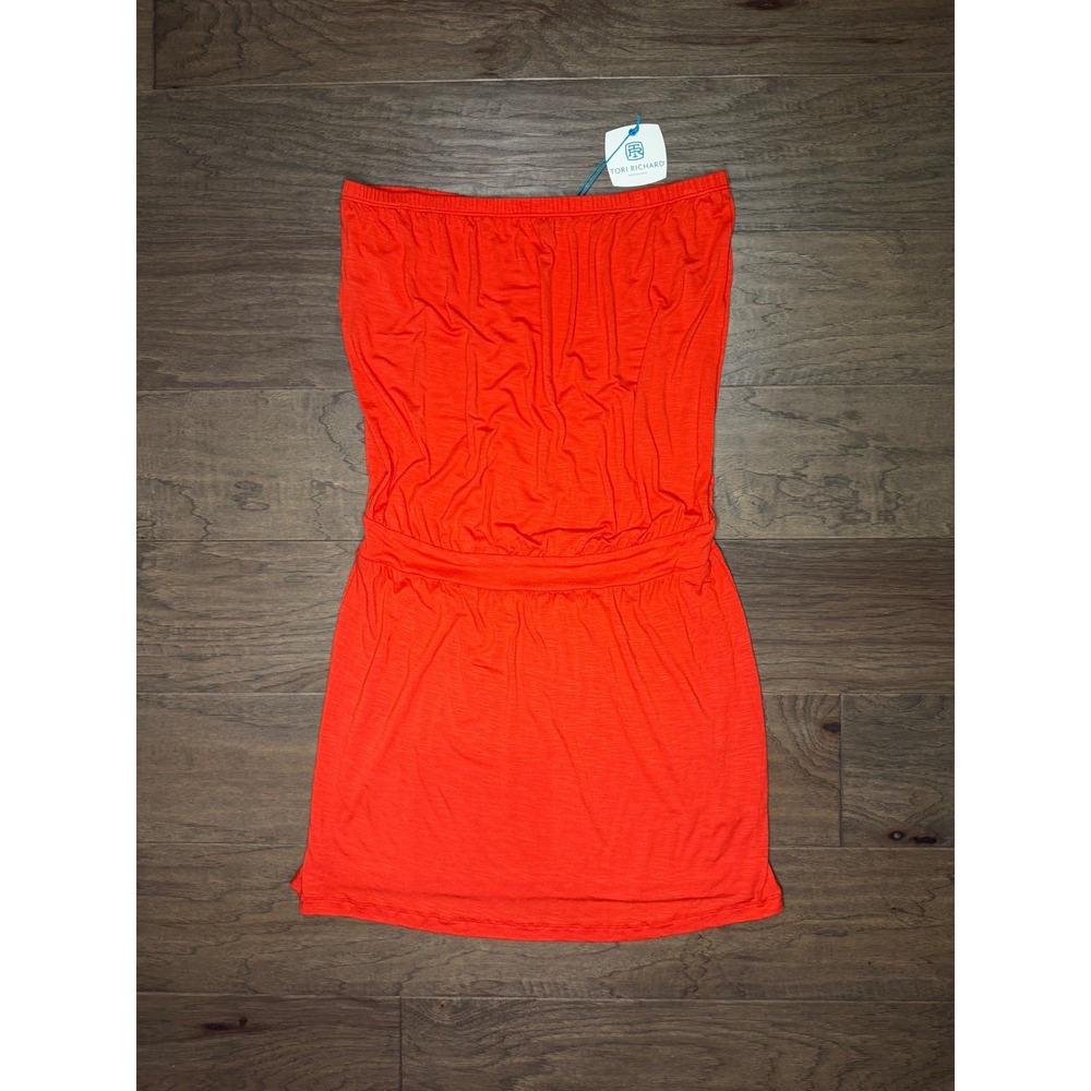 Tori Richard Honolulu Orange Strapless Blouson Mini Dress NWT Large 7207 2912